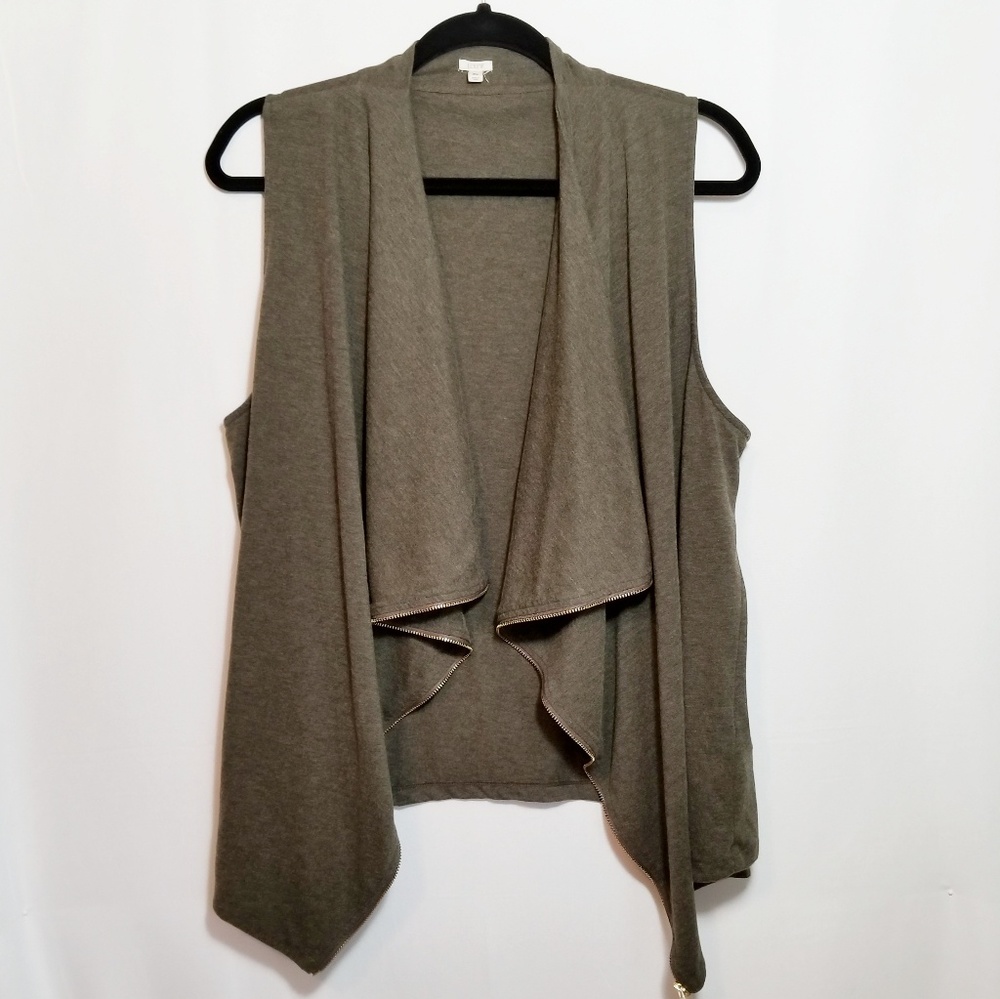 J. Crew Olive Cascading Zip Vest